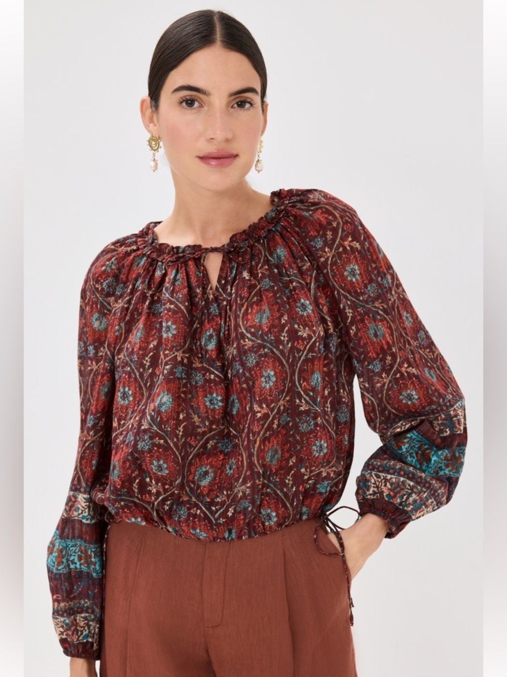 Ulla Johnson Silva Boho Blouse Pomegranate Rust Floral